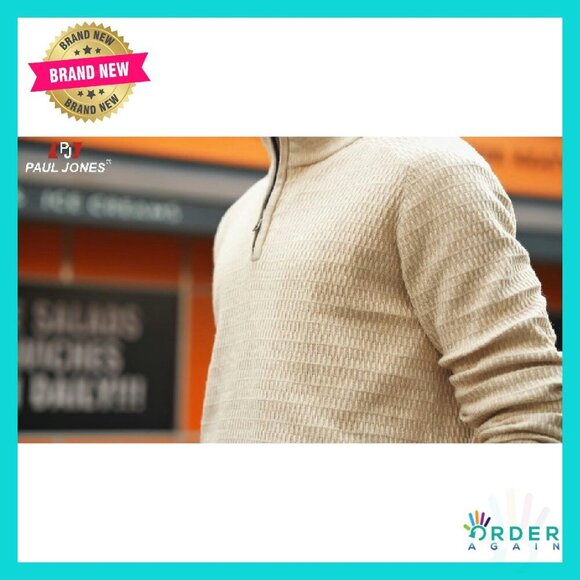 Quarter Zip Pullover Slim Fit Knit Textured Mock Neck Casual Elegant Classic - Picture 8 of 8